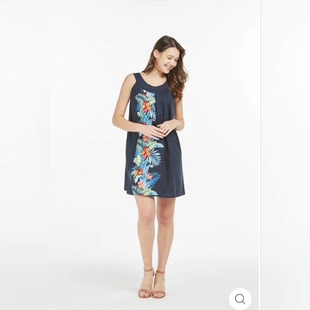 Hawaii Hangover Women Round Neck Orchid Paradise Navy Sun/Swim/Shift Dress
